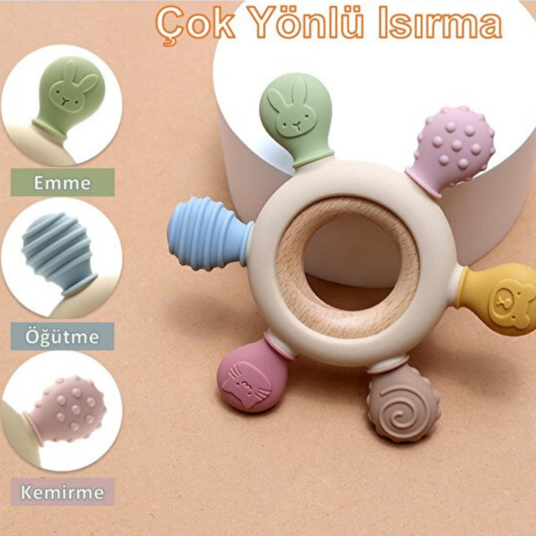 Bebek Dostu Silikon ve Ahşap Diş Kaşıyıcı