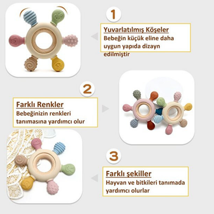 Bebek Dostu Silikon ve Ahşap Diş Kaşıyıcı