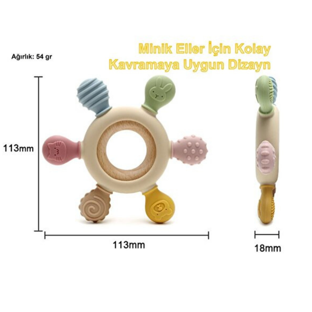 Bebek Dostu Silikon ve Ahşap Diş Kaşıyıcı